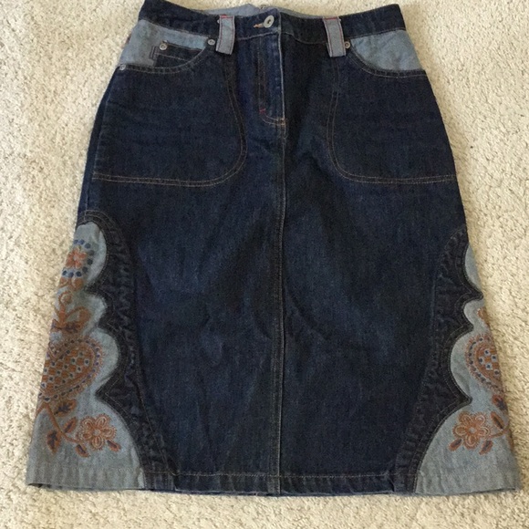 Jupe En Jean Brodée - Taille S (Juniors) - Occasion Très Bon état